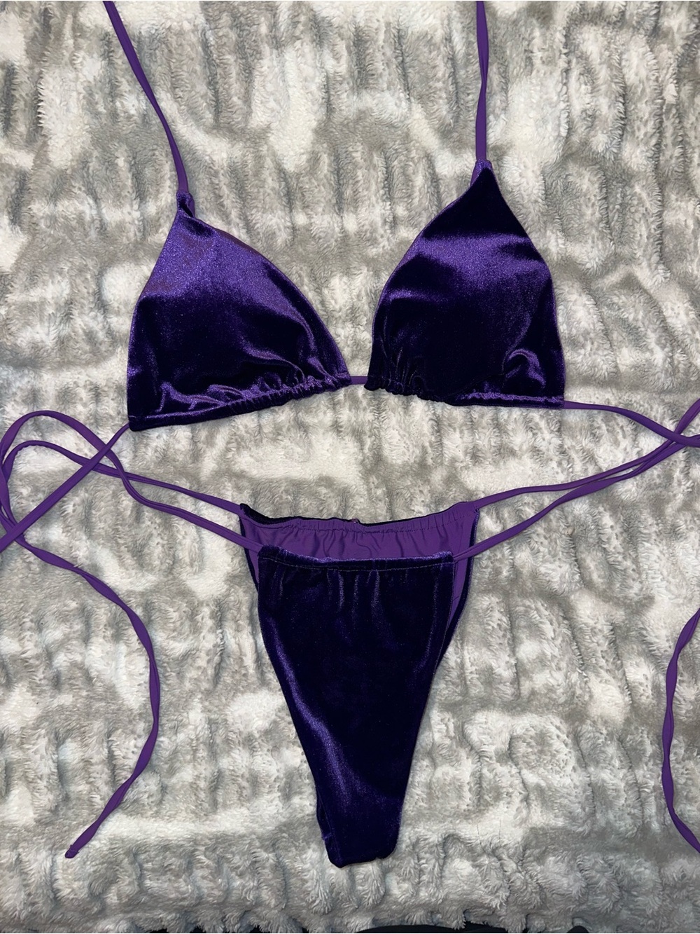 Fashion Nova Purple Velvet Triangle Bikini Set